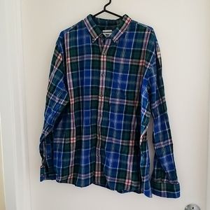 Old Navy Men's Slim Fit Button Down, XXL TTG blue, red, and green plaid